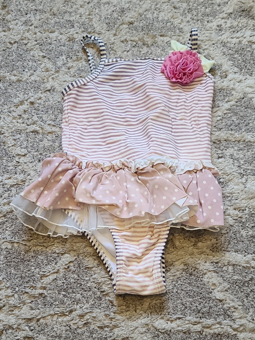 10 for $25 - Little Me Girls 4 Purple & Pink Stripes & Polka Dots Swimsuit